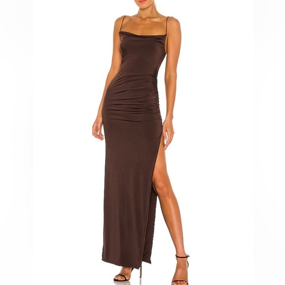 Lovers + Friends Dresses & Skirts - Lovers & Friends Odessa Espresso Brown Ruched Thin Strap Slip Maxi Gown size XL